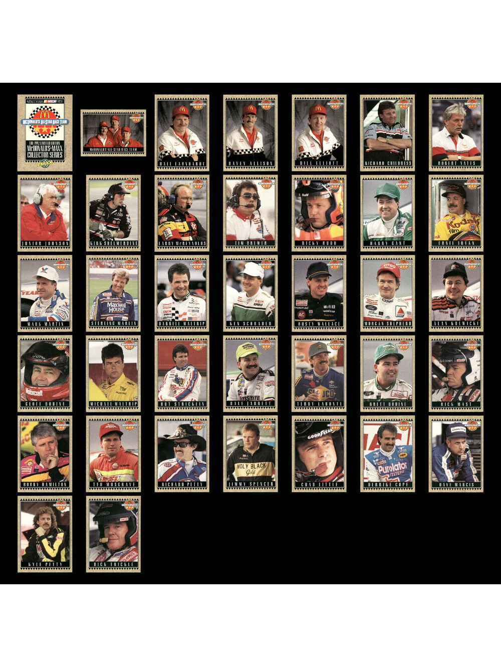 1992 Maxx McDonalds All-Star Race Team Complete Set 37 Racing Cards Promo Card